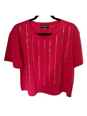 Karl Lagerfeld Paris Women's Embellished Logo T-Shirt Size L Color Pink NWT